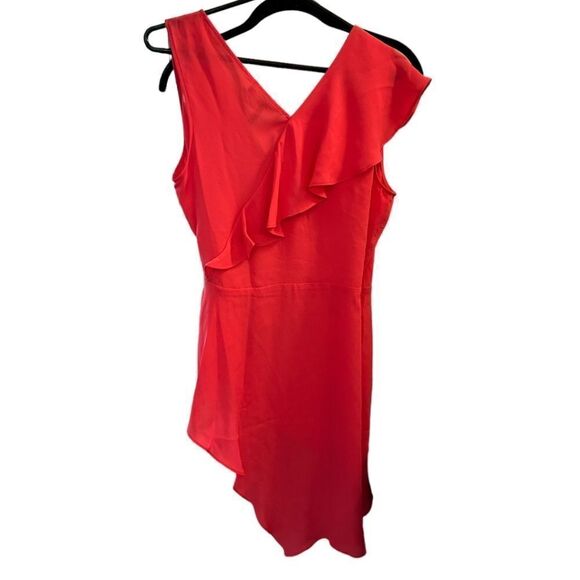 BCBGMAXAZRIA Asymmetric Ruffle Woven Wrap Top In Pink - Picture 5 of 5